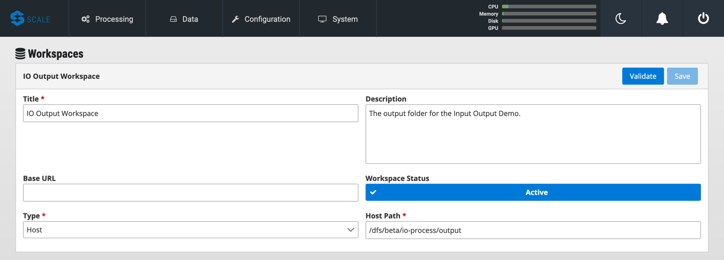 create output workspace